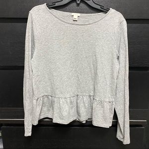 J. Crew grey long sleeve peplum top